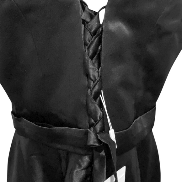 Miss Veil Black V-Neck Satin Black Tie Gala Gown Removable Bow w/ Pockets Sz 10 - Picture 11 of 13